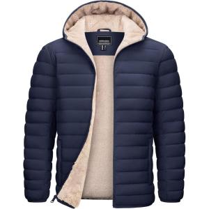 imageTACVASEN Mens Puffer Jacket Hooded Sherpa Lined Water Resistant Windproof Insulated Jacket Warm Winter Puffy CoatNavy Blue