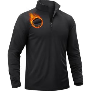 imageTACVASEN Mens Quarter Zip Pullover Fleece Lined Thermal Long Sleeve Golf Shirt 14 Zip Warm Winter SweatshirtsBlack
