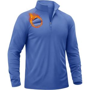 imageTACVASEN Mens Quarter Zip Pullover Fleece Lined Thermal Long Sleeve Golf Shirt 14 Zip Warm Winter SweatshirtsBlue Grey