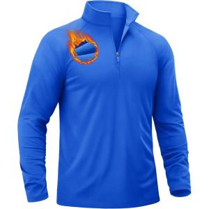 imageTACVASEN Mens Quarter Zip Pullover Fleece Lined Thermal Long Sleeve Golf Shirt 14 Zip Warm Winter SweatshirtsColor Blue