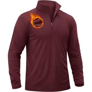 imageTACVASEN Mens Quarter Zip Pullover Fleece Lined Thermal Long Sleeve Golf Shirt 14 Zip Warm Winter SweatshirtsWine Red