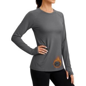 imageTACVASEN Womens Thermal Long Sleeve Shirts Fleece Lined Underwear Moisture Wicking Athletic Base Layer for Cold WeatherDark Grey