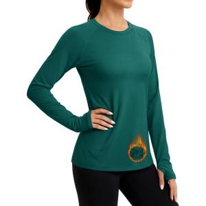 imageTACVASEN Womens Thermal Long Sleeve Shirts Fleece Lined Underwear Moisture Wicking Athletic Base Layer for Cold WeatherEmerald Green