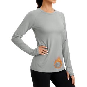 imageTACVASEN Womens Thermal Long Sleeve Shirts Fleece Lined Underwear Moisture Wicking Athletic Base Layer for Cold WeatherLight Grey