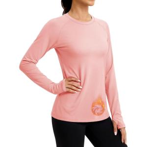 imageTACVASEN Womens Thermal Long Sleeve Shirts Fleece Lined Underwear Moisture Wicking Athletic Base Layer for Cold WeatherLight Pink