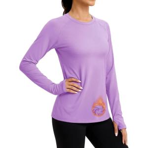imageTACVASEN Womens Thermal Long Sleeve Shirts Fleece Lined Underwear Moisture Wicking Athletic Base Layer for Cold WeatherLight Purple