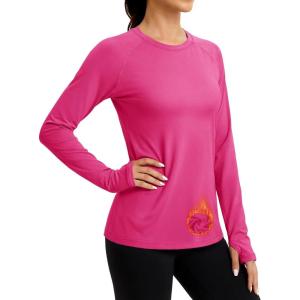 imageTACVASEN Womens Thermal Long Sleeve Shirts Fleece Lined Underwear Moisture Wicking Athletic Base Layer for Cold WeatherRose Red