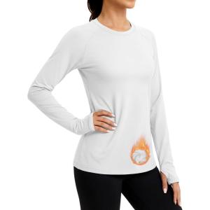 imageTACVASEN Womens Thermal Long Sleeve Shirts Fleece Lined Underwear Moisture Wicking Athletic Base Layer for Cold WeatherWhite