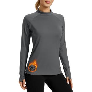 imageTACVASEN Womens Thermal Shirts Mock Neck Fleece Lined Running Ski Long Sleeve Base Layer for Cold WeatherDarkgrey