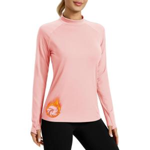 imageTACVASEN Womens Thermal Shirts Mock Neck Fleece Lined Running Ski Long Sleeve Base Layer for Cold WeatherLightpink
