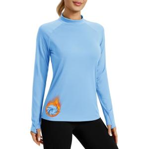 imageTACVASEN Womens Thermal Shirts Mock Neck Fleece Lined Running Ski Long Sleeve Base Layer for Cold WeatherLightsky Blue