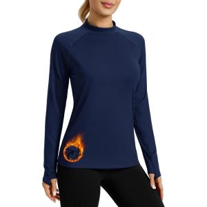 imageTACVASEN Womens Thermal Shirts Mock Neck Fleece Lined Running Ski Long Sleeve Base Layer for Cold WeatherNavy