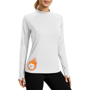 imageTACVASEN Womens Thermal Shirts Mock Neck Fleece Lined Running Ski Long Sleeve Base Layer for Cold WeatherWhite