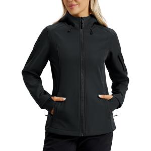 imageTACVASEN Womens Waterproof Softshell Jacket with Hood Fleece Lined Warm Light Raincoat for Outdoor HikingBlack