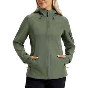 imageTACVASEN Womens Waterproof Softshell Jacket with Hood Fleece Lined Warm Light Raincoat for Outdoor HikingDark Grey Green