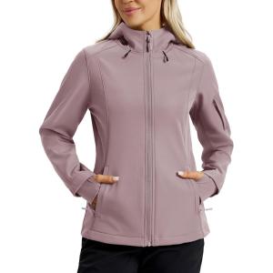 imageTACVASEN Womens Waterproof Softshell Jacket with Hood Fleece Lined Warm Light Raincoat for Outdoor HikingLight Gray Purple