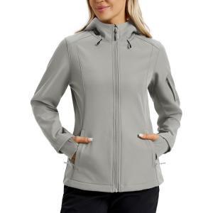 imageTACVASEN Womens Waterproof Softshell Jacket with Hood Fleece Lined Warm Light Raincoat for Outdoor HikingLight Grey