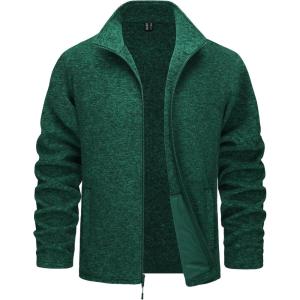imageTACVASEN Mens Fleece Jackets Full Zip Lightweight Jacket Casual Soft Warm Coats with PocketsDark Green