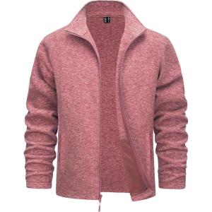 imageTACVASEN Mens Fleece Jackets Full Zip Lightweight Jacket Casual Soft Warm Coats with PocketsPink