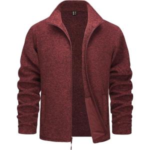 imageTACVASEN Mens Fleece Jackets Full Zip Lightweight Jacket Casual Soft Warm Coats with PocketsWine Red