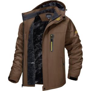 imageTACVASEN Mens Winter Ski Jacket Waterproof Snow Coats Snowboard Fleece Lining Jacket Warm Parka with HoodedBrown