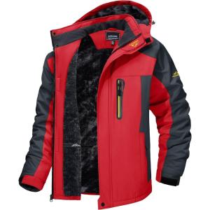 imageTACVASEN Mens Winter Ski Jacket Waterproof Snow Coats Snowboard Fleece Lining Jacket Warm Parka with HoodedRed