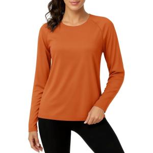 imageTACVASEN Womens Long Sleeve Rash Guard UPF 50 UV Sun Shirts Quick Dry Swim Shirt Hiking TopsDark Orange