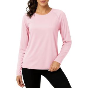 imageTACVASEN Womens Long Sleeve Rash Guard UPF 50 UV Sun Shirts Quick Dry Swim Shirt Hiking TopsPink