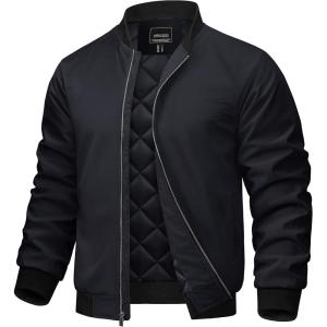 image:imageTACVASEN Mens Bomber Jackets Full Zipper Spring Fall Jacket Windproof Water Resistant Winter Warm Padded CoatsBlack