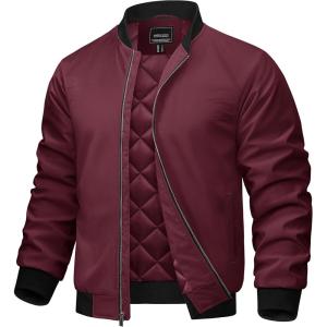 image:imageTACVASEN Mens Bomber Jackets Full Zipper Spring Fall Jacket Windproof Water Resistant Winter Warm Padded CoatsBurgundy