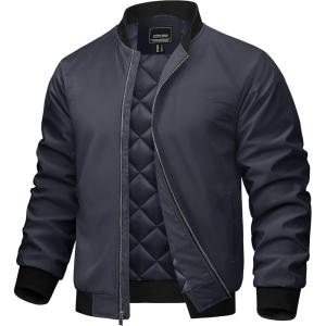 image:imageTACVASEN Mens Bomber Jackets Full Zipper Spring Fall Jacket Windproof Water Resistant Winter Warm Padded CoatsDark Gray