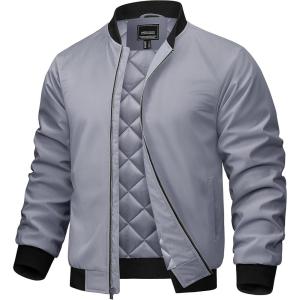 image:imageTACVASEN Mens Bomber Jackets Full Zipper Spring Fall Jacket Windproof Water Resistant Winter Warm Padded CoatsLight Gray