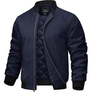 image:imageTACVASEN Mens Bomber Jackets Full Zipper Spring Fall Jacket Windproof Water Resistant Winter Warm Padded CoatsNavy