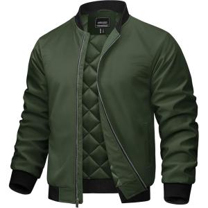 image:imageTACVASEN Mens Bomber Jackets Full Zipper Spring Fall Jacket Windproof Water Resistant Winter Warm Padded CoatsOlive Green