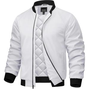 image:imageTACVASEN Mens Bomber Jackets Full Zipper Spring Fall Jacket Windproof Water Resistant Winter Warm Padded CoatsWhite
