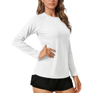 image:imageTACVASEN Womens Long Sleeve Rash Guard UPF 50 UV Sun Shirts Quick Dry Swim Shirt Hiking Tops02 White