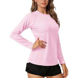 image:imageTACVASEN Womens Long Sleeve Rash Guard UPF 50 UV Sun Shirts Quick Dry Swim Shirt Hiking Tops04 Pink