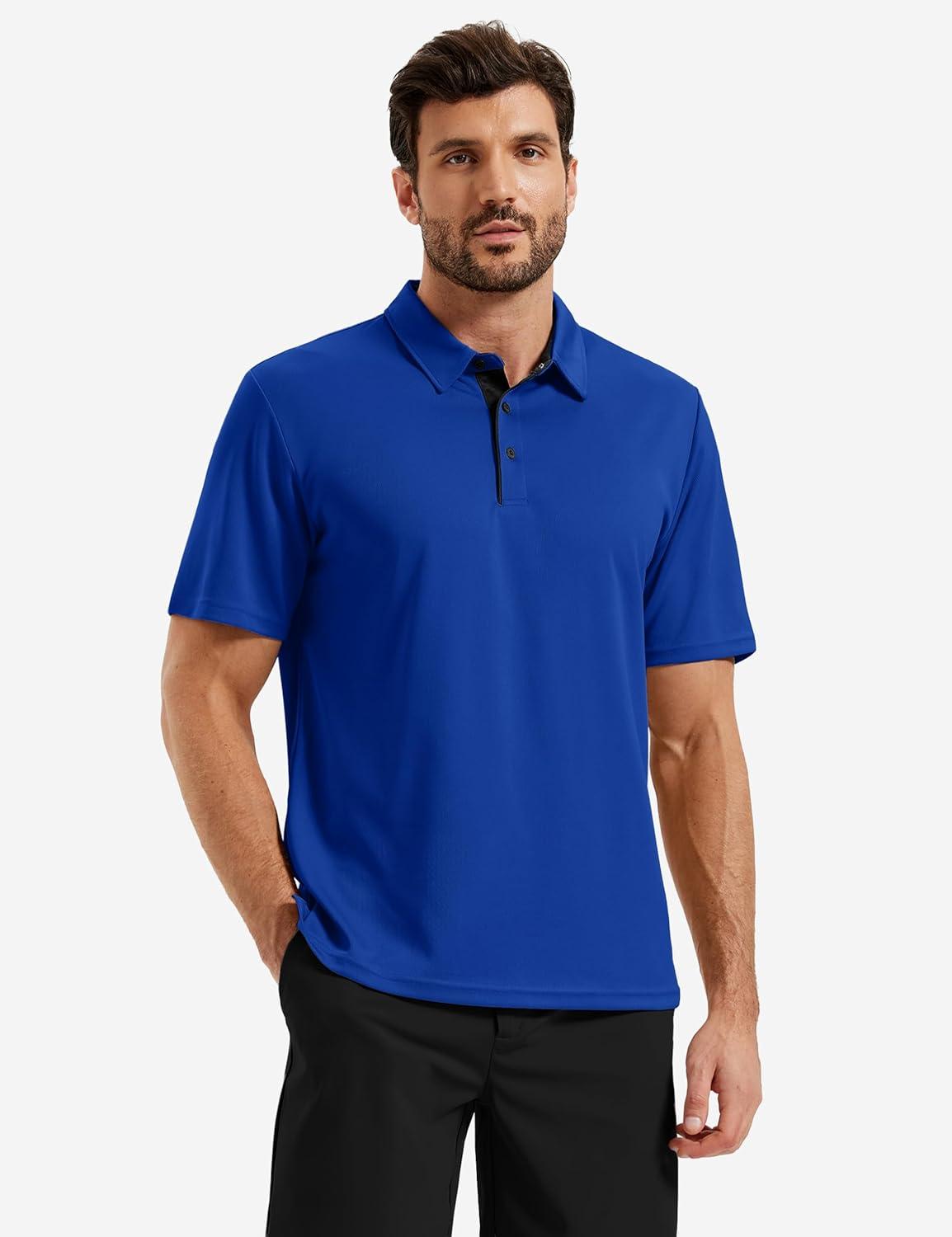 image:imageTACVASEN Mens Golf Shirts Dry Fit Polo Short Sleeve Moisture Wicking Performance Collared Shirt for Work Casual AthleticColorblue