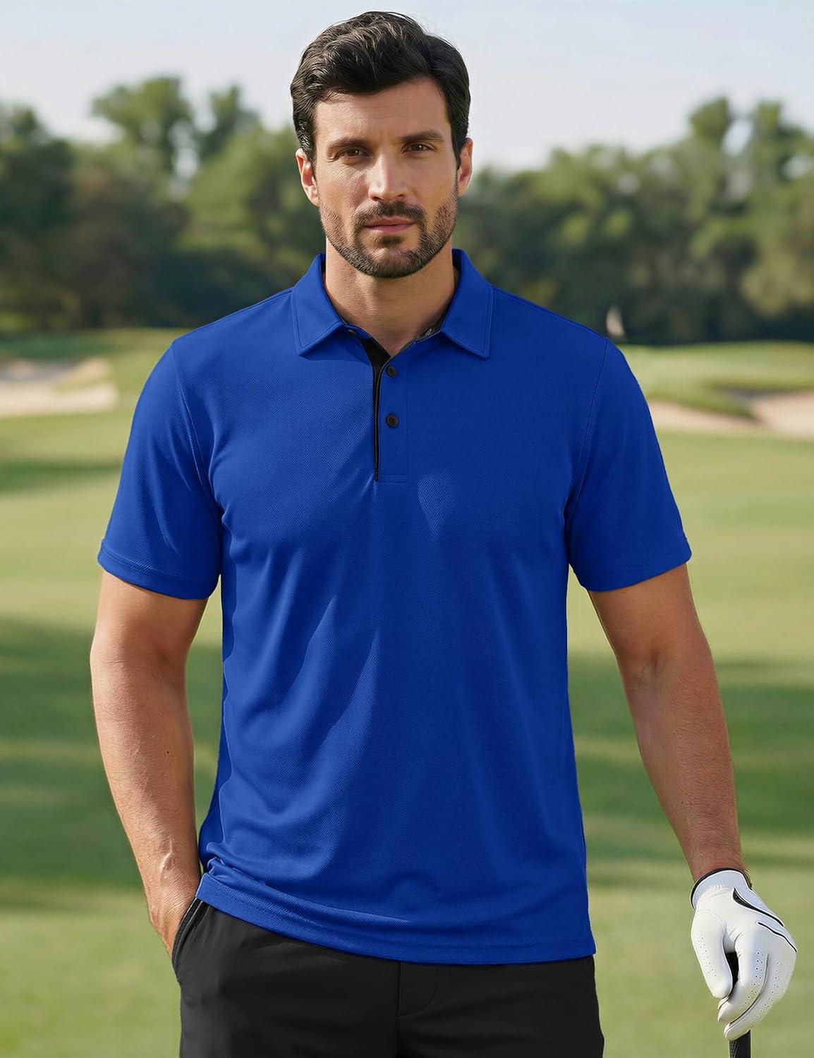 image:imageTACVASEN Mens Golf Shirts Dry Fit Polo Short Sleeve Moisture Wicking Performance Collared Shirt for Work Casual AthleticColorblue