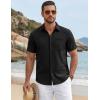 image:imageTACVASEN Mens Button Down Shirts Short Sleeve Textured Casual Summer Beach Shirt with PocketBlack