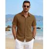 image:imageTACVASEN Mens Button Down Shirts Short Sleeve Textured Casual Summer Beach Shirt with PocketDark Brown