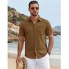 image:imageTACVASEN Mens Button Down Shirts Short Sleeve Textured Casual Summer Beach Shirt with PocketDark Brown