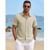 image:imageTACVASEN Mens Button Down Shirts Short Sleeve Textured Casual Summer Beach Shirt with PocketLight Apricot