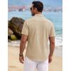 image:imageTACVASEN Mens Button Down Shirts Short Sleeve Textured Casual Summer Beach Shirt with PocketLight Khaki