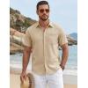 image:imageTACVASEN Mens Button Down Shirts Short Sleeve Textured Casual Summer Beach Shirt with PocketLight Khaki