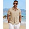image:imageTACVASEN Mens Button Down Shirts Short Sleeve Textured Casual Summer Beach Shirt with PocketLight Khaki