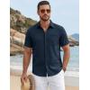 image:imageTACVASEN Mens Button Down Shirts Short Sleeve Textured Casual Summer Beach Shirt with PocketNavy