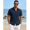 image:imageTACVASEN Mens Button Down Shirts Short Sleeve Textured Casual Summer Beach Shirt with PocketNavy