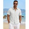 image:imageTACVASEN Mens Button Down Shirts Short Sleeve Textured Casual Summer Beach Shirt with PocketWhite