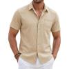 image:imageTACVASEN Mens Button Down Shirts Short Sleeve Textured Casual Summer Beach Shirt with PocketLight Khaki